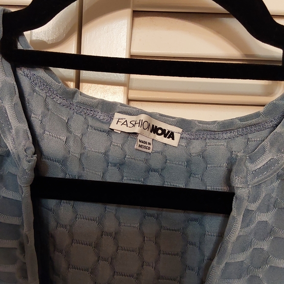 Fashion Nova Blue Textured Bodysuit - Picture 2 of 9